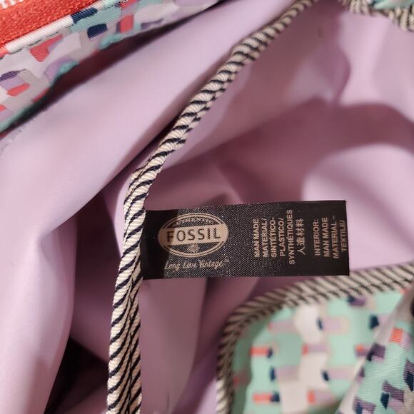 Fossil Keyper EW Shopper Tote Seafoam Blue Coral Multi Large Shoulder Bag 2017 - Picture 9 of 15